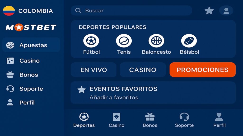 Interfaz Mostbet Colombia